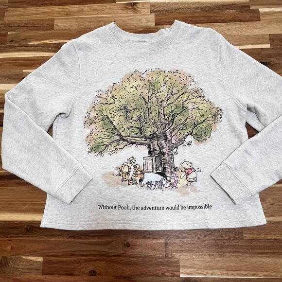 Disney Winnie The Pooh Cropped Sweatshirt Women Jr XL Tree Tigger Eeyore Piglet - Picture 1 of 8